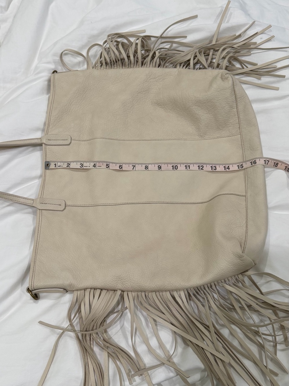 Fringe Bag Pelle Italia Cream Fringe Large Leather Tote Bag Western Coachella - Picture 7 of 14